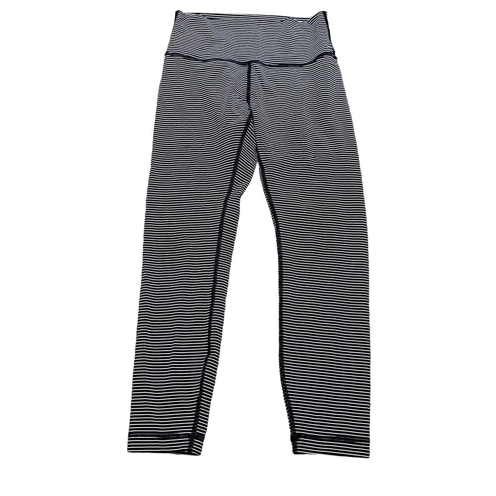 Lululemon Athletica Black White Striped Workout Active Ankle Leggings Size 8